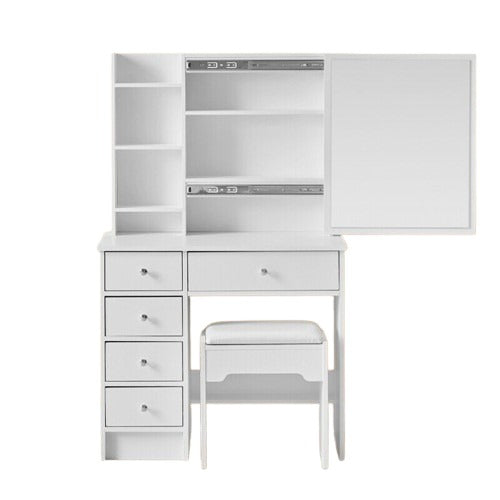 Makeup Dresser With Sliding Mirror & Stool