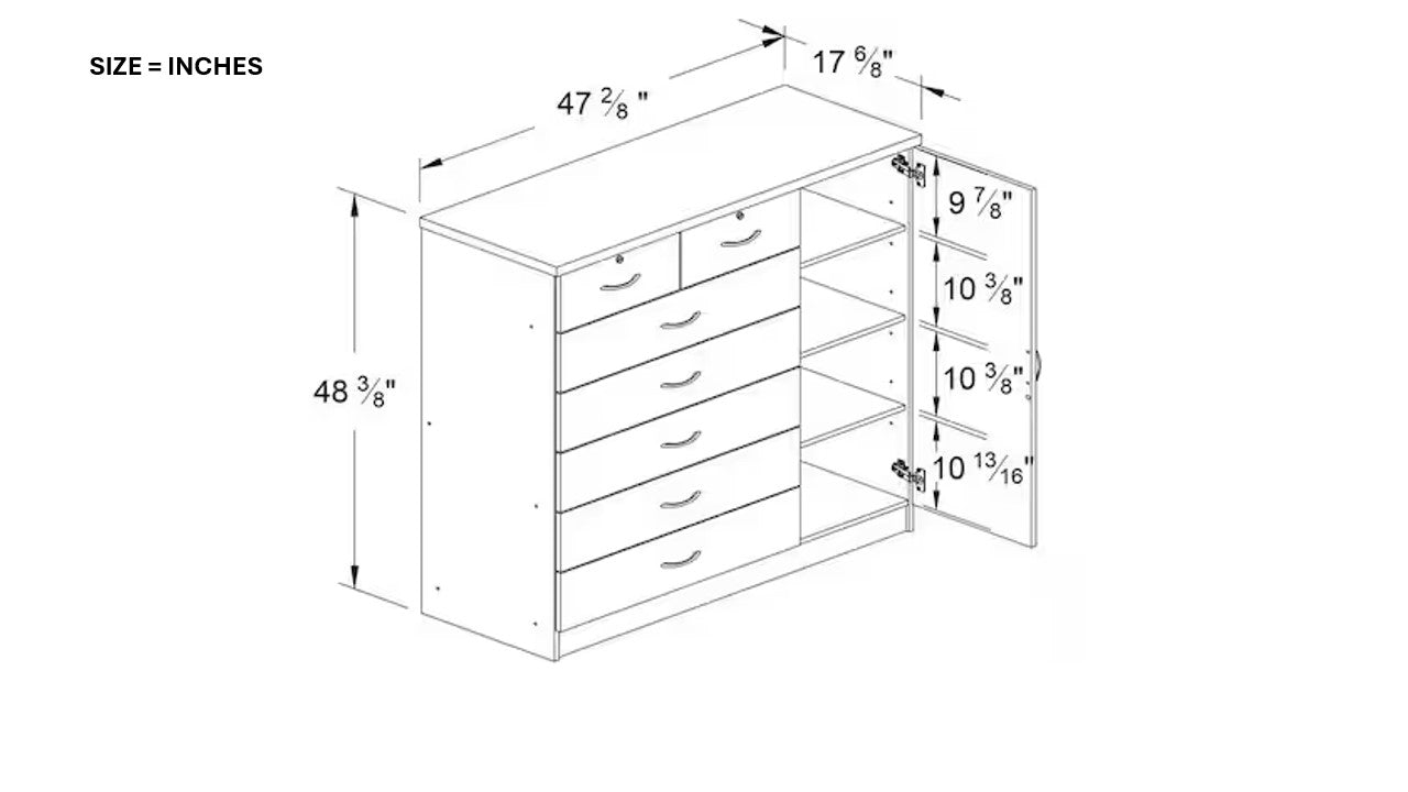 7-Chest Of Drawers With Side Door and 4 Shelves