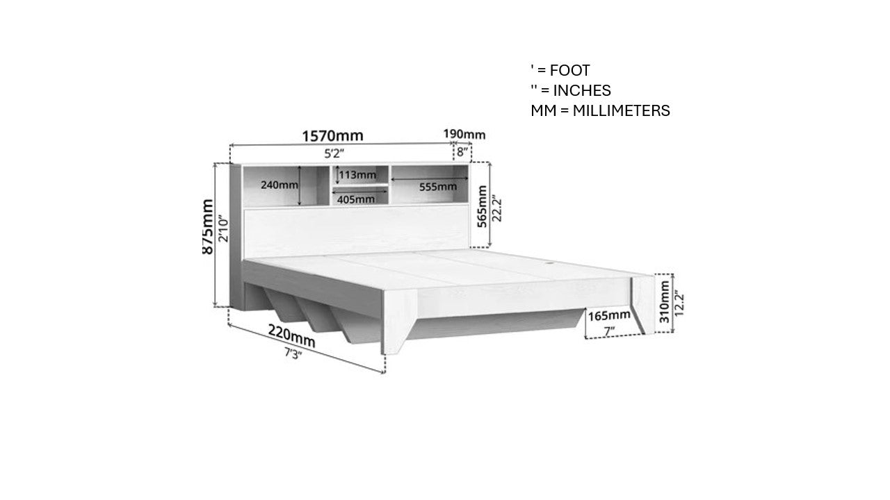 Modern Queen Size Bed With Headboard & Storage Shelves