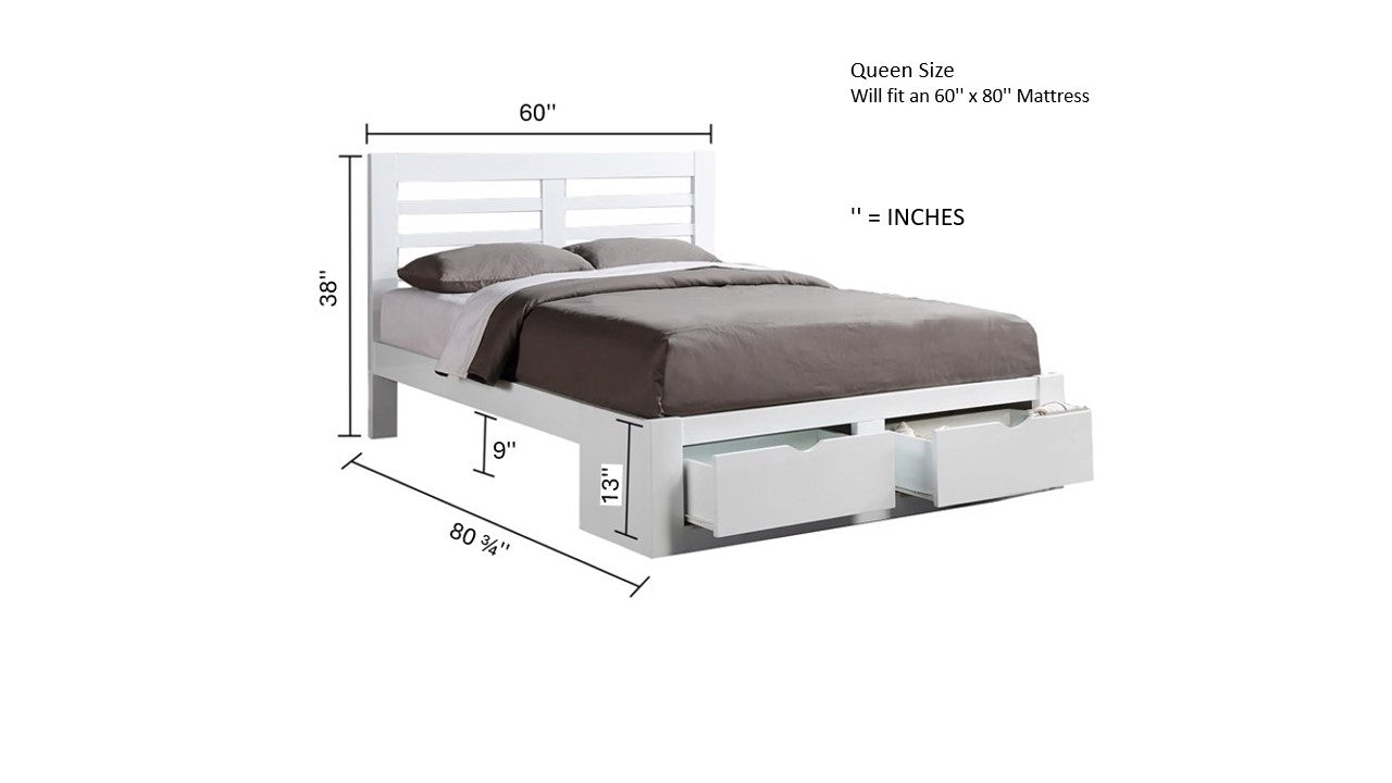 Queen Size Bed With 2 Drawers and Headboard