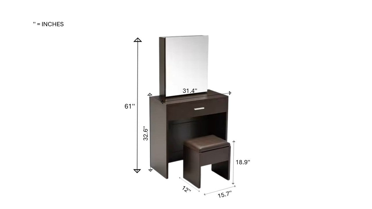 Makeup Dresser with Sliding Mirror/Door With 1 Drawer and Stool