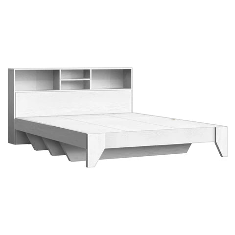 Modern Queen Size Bed With Headboard & Storage Shelves