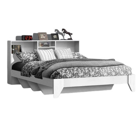 Modern Queen Size Bed With Headboard & Storage Shelves